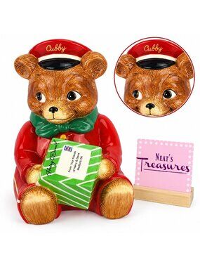 2010 Harry And David CUBBY Bear Red Outfit Green Gift Box Ceramic Cookie Jar